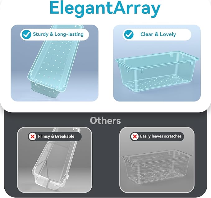 ElegantArray 12-Piece Drawer Organizer Set, 4 Sizes Versatile Plastic Vanity Organizer for Makeup, Stationery, Gadgets, in Kitchen, Bathroom, Office, and Bedroom, Sea Blue - Image 4