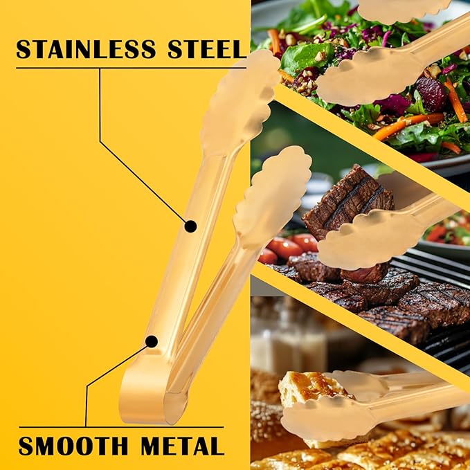 4 Pack Gold Serving Tongs,Metal Serving tongs,for buffet,party,9 Inch,Gold Utensills,(tongs for serving food)