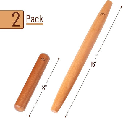BAMBOO LAND- French Rolling Pin Set, 2 pcs, 16", 8", Natural Wood Rolling Pins for Baking - Image 2