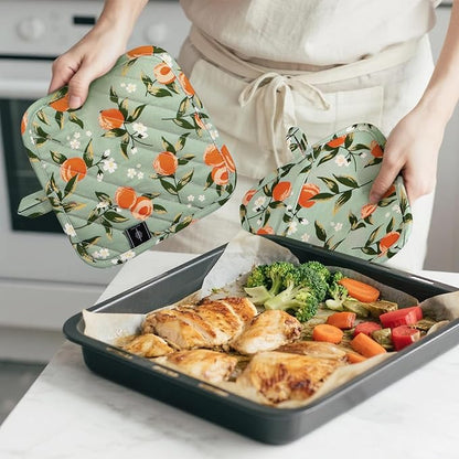 BONTHEE Pot Holders for Kitchen Heat Resistant Hot Pads for Countertops Oven Pot Holders Cotton Potholders for Kitchen Cooking Baking (Watercolor Apricot)