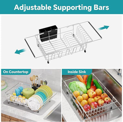 Simple Trending Expandable Dish Drying Rack in Sink, Adjustable Dish Drainers for Small Kitchen, Counter Inside Sink, Over The Sink with Utensil Holder - Image 6