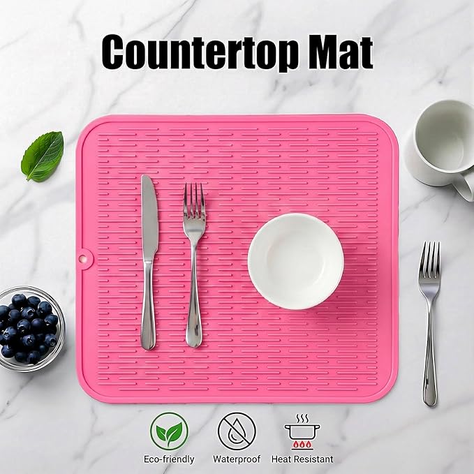 MicoYang Silicone Dish Drying Mat for Multiple Usage,Easy clean,Eco-friendly,Heat-resistant Silicone Mat for Kitchen Counter or Sink,Refrigerator or Drawer Liner Rose XL 18 inches x 16 inches - Image 3