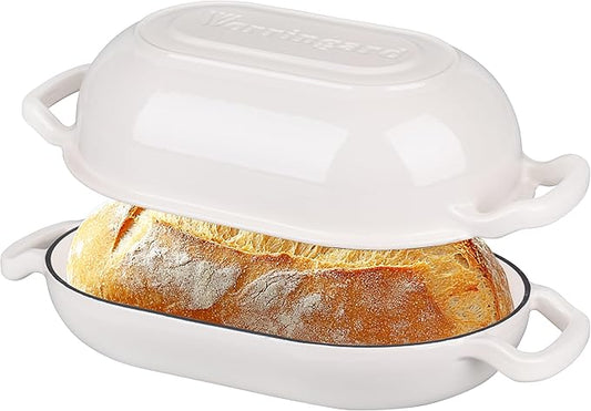 VORRINGARD Enameled Cast Iron Sourdough Bread Oven, Dutch Oven, Loaf Cast Iron Bread Pan for Homemade Bread Baking, Meatloaf Pan with Lid, 5QT, White by Unknown