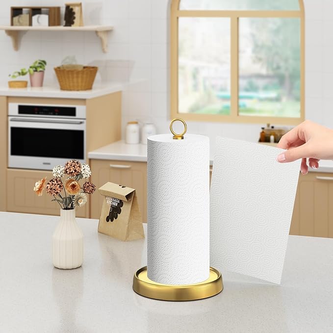 Gold Paper Towel Holder Countertop, Gold Kitchen Accessories Decor, Stainless Steel, Weighted Base, Paper Towel Stand for Bathroom Farmhouse Essentials - Image 9