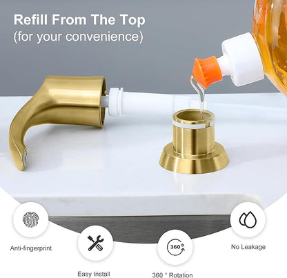 GAGALIFE Kitchen Sink Soap Dispenser with 17 Ounce Large Bottle, Built in Sink Soap Dispenser (Brushed Gold) Kitchen Soap Dispenser Refill from Top, G080BG