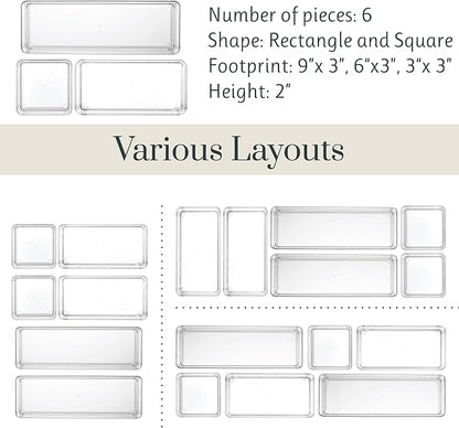 STORi SimpleSort Drawer Organizer Bins 6 pc Set, Multi-size, Bathroom Organizers and Storage, Makeup Organizer, Desk Organizer, Vanity Organizer, Clear Organizing Containers, Made in USA - Image 5