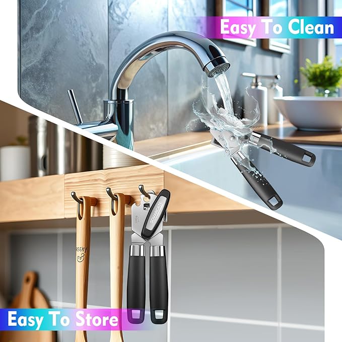 Can Opener Manual Heavy Duty Multifunctional with Magnet Lift [Ergonomic Curved Handle Grip] Stainless Steel, Arthritis-Friendly, Kitchen Tool for Seniors, Kitchen Essentials, Camping, Bottle Opener - Image 8