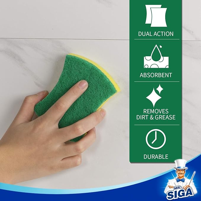 MR.SIGA Heavy Duty Cellulose Scrub Sponge, Dual-Sided Dishwashing Sponge for Kitchen, 12 Pack - Image 7