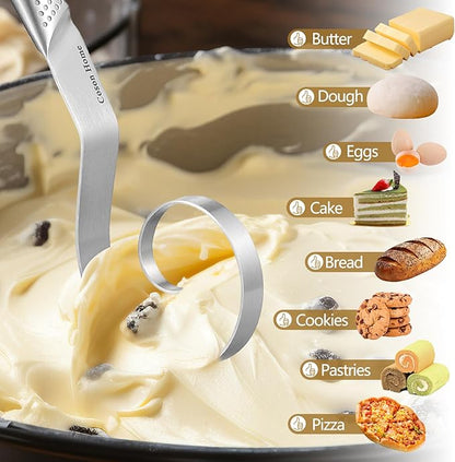 Seamless Danish Dough Whisk Stainless Steel, Hand Mixing Tool for Sourdough Bread Baking, Integrated Design, No Flour Residue Inside The Whisk After Used, A Good Baking Starter