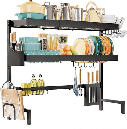 Sakugi Over The Sink Dish Drying Rack, Expandable 3-Tier Stainless Steel Kitchen Storage Organization Accessories for Countertop, Rustproof & Space-Saving, 31.5"–39.5" L x 12" W x 33" H, Black - Image 5