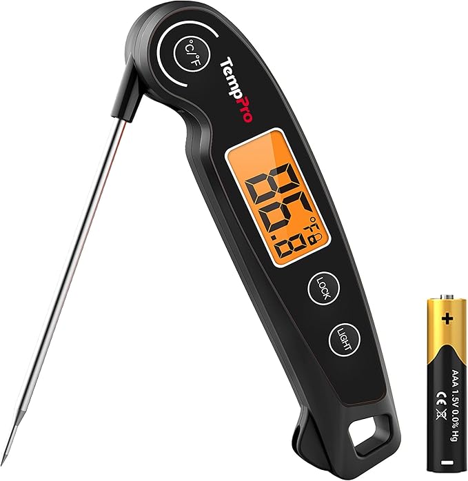 ThermoPro TP605 Instant Read Meat Thermometer for Cooking, Waterproof Digital Food Thermometer with Large Backlit LCD, 180° Foldaway Probe Kitchen Thermometer for Grilling, Smoking & Candy Making by TempPro