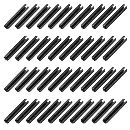 MECCANIXITY 60Pcs Slotted Split Roll Pins 6/25 Inch(6mm) Dia. 1-2/5 Inch(35mm) Length 65Mn Steel Spring Tension Expansion Dowels for Secure Fastening, Black
