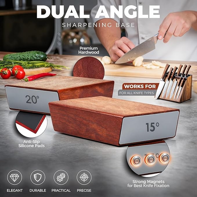 Premium Rolling Knife Sharpener kit, High Carbon 400, 1000, & 3000 Replacement Discs, 15° & 20° Adjustable Angles | Leather Strop, Anticut Gloves | Knife Sharpening kit for Kitchen & Chef's Knives - Image 4