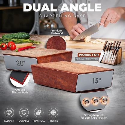Premium Rolling Knife Sharpener kit, High Carbon 400, 1000, & 3000 Replacement Discs, 15° & 20° Adjustable Angles | Leather Strop, Anticut Gloves | Knife Sharpening kit for Kitchen & Chef's Knives - Image 4