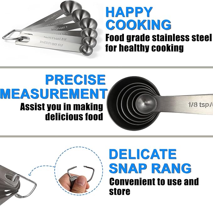 Measuring Spoons, Premium Heavy Duty Stainless Steel Measuring Spoons Cups Set, Small Tablespoon with Metric and US Measurements, Set of 6 for Measuring Dry and Liquid Ingredients - Image 3