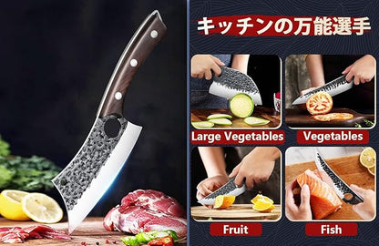 DRGSKL Serbian Chef Knife Set - 10 PCS Hand Forged Butcher Knife Set with Bag - High Carbon Steel Kitchen Knives - Meat Cleaver Viking Boning Knives for Brisket Trimming - Gifts for Mom - Image 6