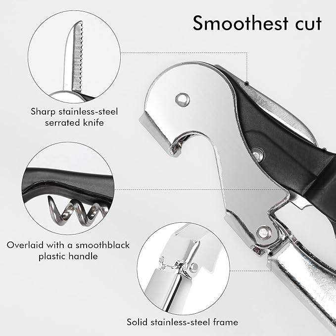 Professional Waiter Corkscrew Wine Openers Set(2PCS), Heavy Duty Stainless Steel Hinges Wine Key for Restaurant Waiters, Sommelier, Bartenders - Image 5