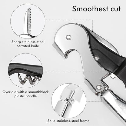 Professional Waiter Corkscrew Wine Openers Set(2PCS), Heavy Duty Stainless Steel Hinges Wine Key for Restaurant Waiters, Sommelier, Bartenders - Image 5