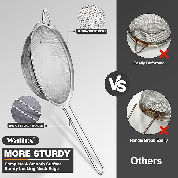 Walfos 6.3 Inch Fine Mesh Strainer, Premium Stainless Steel Sieve and Sifter with Handle, Kitchen Metal Strainers for Rice, Quinoa, Fruits, Noodles, Flour - Image 6