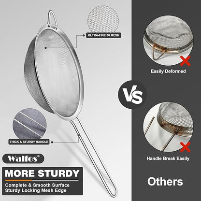 Walfos 6.3 Inch Fine Mesh Strainer, Premium Stainless Steel Sieve and Sifter with Handle, Kitchen Metal Strainers for Rice, Quinoa, Fruits, Noodles, Flour - Image 6