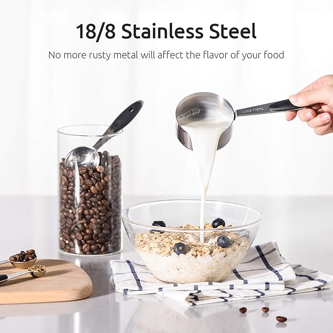 Measuring Cups : U-Taste 18/8 Stainless Steel Measuring Cups and Spoons Set of 10 Piece, Upgraded Thickness Handle(Black) - Image 3