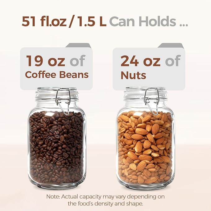 ComSaf Set of 3 Square Glass Jars with Airtight Lids (51 Oz), Wire Clamp Canisters for Pickling, Kombucha & Bulk Food, Wide Mouth Canning Jars for Space Saving Kitchen & Pantry Organization - Image 5