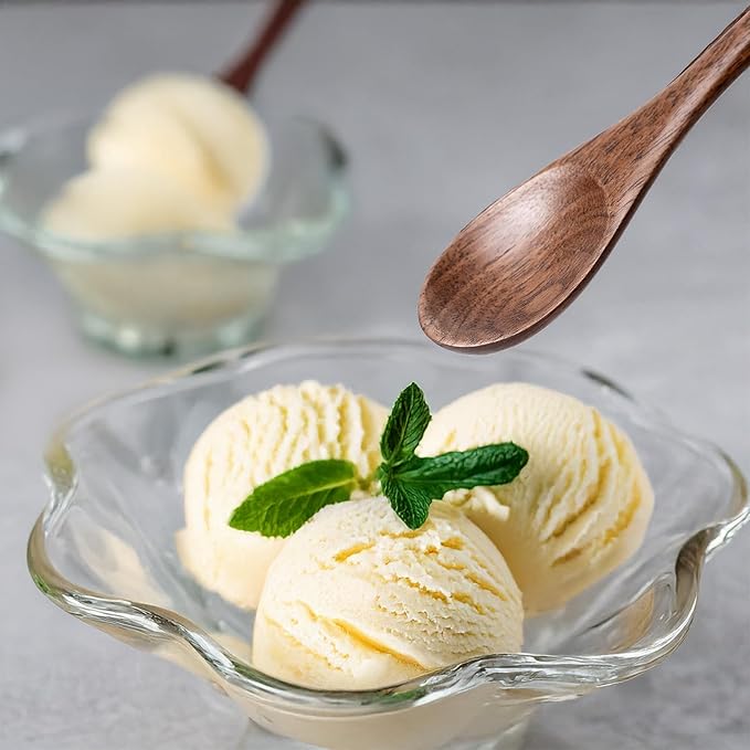 4 Pcs Small Black Walnut Wood Spoons for Eating Ice Cream, Desserts, honey, Coffee & More, Premium Wooden Spoons Set, Japanese Style Kitchenware