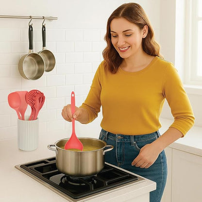 Glad Kitchen Utensils Set, 8pcs - Nonstick Cooking Tools with Utensil Holder - Nylon Spoon, Ladle, Skimmer, Spaghetti Server, and Turner Spatula Set - Dishwasher Safe, Rust - Image 6