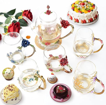 Enamel Glass Flower Tea Pot With Removable Loose Tea Leaf Infuser Tea Maker Teapot Set 30.4OZ Gifts for Women,Mom,Birthday - Image 5