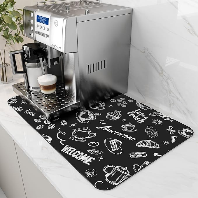 AMOAMI Coffee Mat Hide Stain Rubber Backed Absorbent Dish Drying Mat for Kitchen Counter - Fits Under Coffee Maker & Espresso Machine (16X24, Ink) by AMOAMI