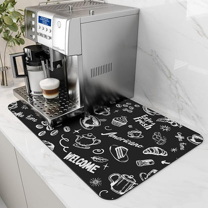 AMOAMI Coffee Mat Hide Stain Rubber Backed Absorbent Dish Drying Mat for Kitchen Counter - Fits Under Coffee Maker & Espresso Machine (16X24, Ink) by AMOAMI