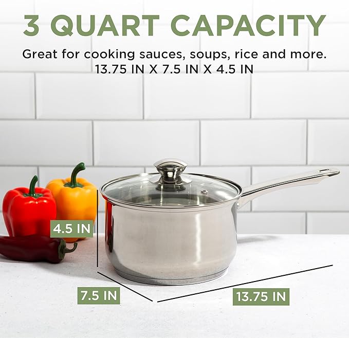 Ecolution Stainless Steel Sauce Pan, Encapsulated Induction Ready Cooking Pot with Glass Lid, Oven Safe, Dishwasher Safe Soup Pot, 3-Quart - Image 5