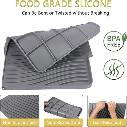 Silicone Drying Mat, 16"X13" With Built-in Drain Lip,Heat-Resistant,Eco-friendly,Hygienic Drying Pad,Leak-Proof and Non-Slip,Silicone Dish Drying Mat for Kitchen Counter or Sink（Gray 16X13） - Image 2