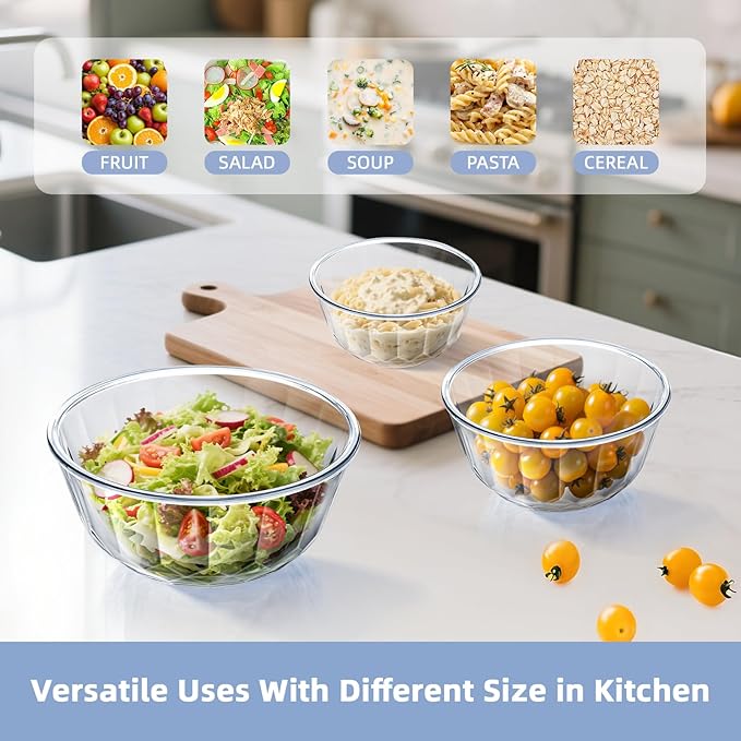 WhiteRhino Glass Mixing Bowls with Lids Set of 5（4.70QT,2.85QT, 1.69QT,1.11QT,0.85QT,Glass Bowls with Lids,Large Salad Bowls Space-Saving Nesting for Cooking,Baking,Prepping,Dishwasher Safe - Image 7