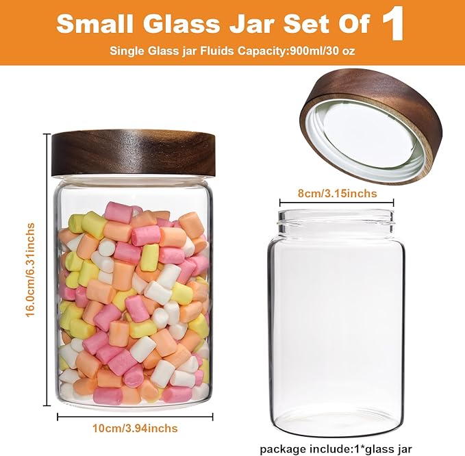 30oz Glass Coffee Jars with Airtight Wood Screw Lid Herb Spice Jar Round Storage Canister with Wooden Lid Clear Glass Food Jar for Pantry Sugar Tea Coffee Bean Spice Nuts Cookies Bath Salts - Image 3