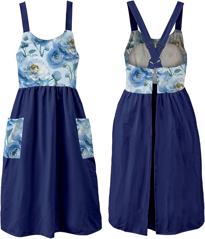 Uaussi Cotton Linen Apron Cross Back Work Apron for Women with Pockets Pinafore Dress X Cross Halter Apron for Chef Gardening by Uaussi