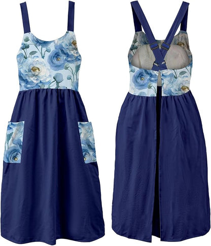 Uaussi Cotton Linen Apron Cross Back Work Apron for Women with Pockets Pinafore Dress X Cross Halter Apron for Chef Gardening by Uaussi