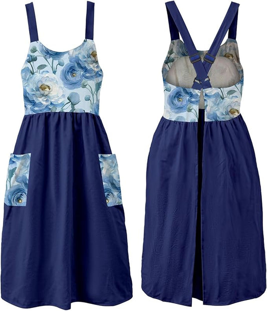 Uaussi Cotton Linen Apron Cross Back Work Apron for Women with Pockets Pinafore Dress X Cross Halter Apron for Chef Gardening by Uaussi