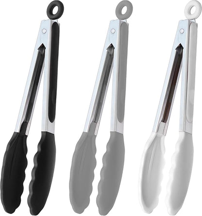HINMAY 9-Inch Serving Tongs Silicone Tongs, Set of 3 (Black White Gray) by HINMAY