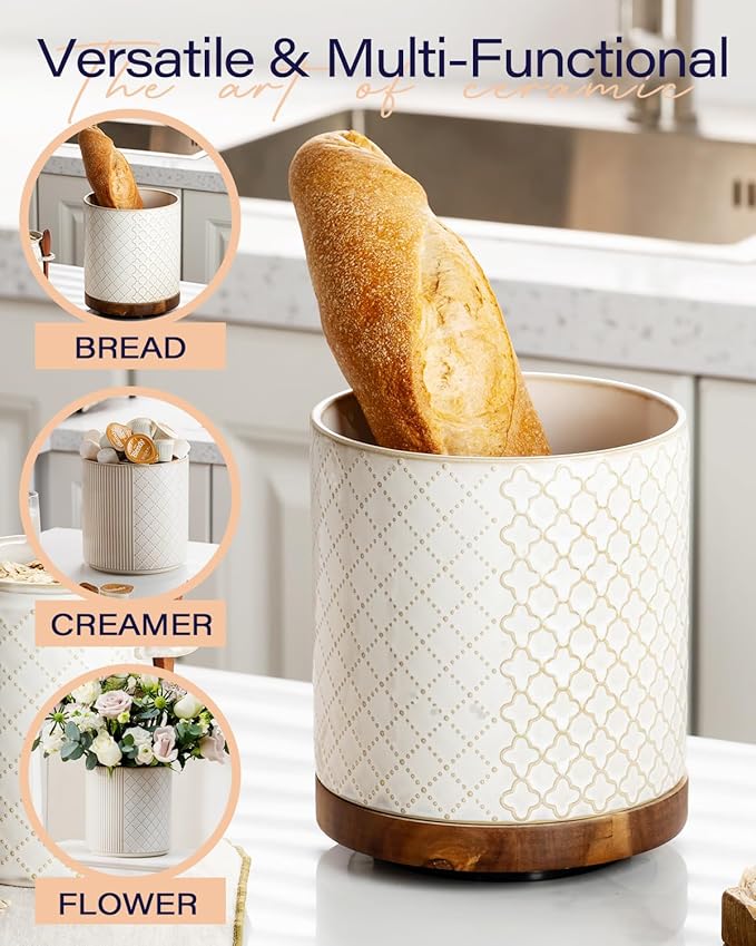 getstar Extra Large Rotating Utensil Holder for Kitchen Counter, 7.2" Ceramic Utensils Crocks Set for Countertop Large & Small Utensil Organizer for Spatula Farmhouse Kitchen Decor - Image 5