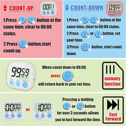4-Piece Multi-Function Electronic Timer, Learning Management, Suitable for Kitchen, Study, Work, Exercise Training, Outdoor Activities(not Including Battery). - Image 4