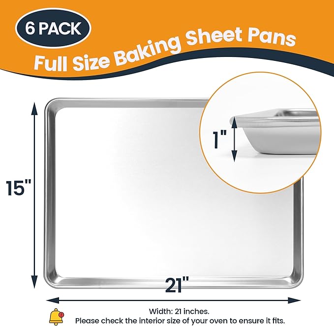 6 Pack Big Size Baking Sheet Pan, Aluminum Commercial Cookie Sheet Pan, Durable & Anti-Stick 15”x 21” - Image 5