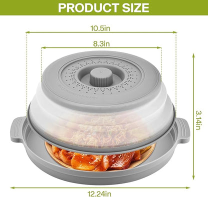 2 Pack Microwave Splatter Cover for Food with Anti-scald Base Plate,Large Plastic & Silicone Vented Avoid Scalding Collapsible Guard Lid,Kitchen Essential Gadgets for Meal Prep-10.7 Inch - Image 6