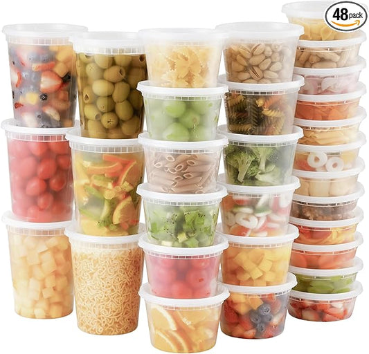 AOZITA 48 Sets Plastic Deli Containers With Lids, 8 oz 16oz 32oz Variety pack, Airtight Food Storage Containers, Freezer/Dishwasher/Microwave Safe, Soup Containers For Takeout Food Storage by AOZITA