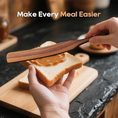 KLYRO 5 PCS Wooden Spatula Set, Natural Teak Wooden Spoons for Cooking, Nonstick Cookware Safe Kitchen Utensils Set, Durable & Elegant Cooking Utensils Gift Set - Image 6