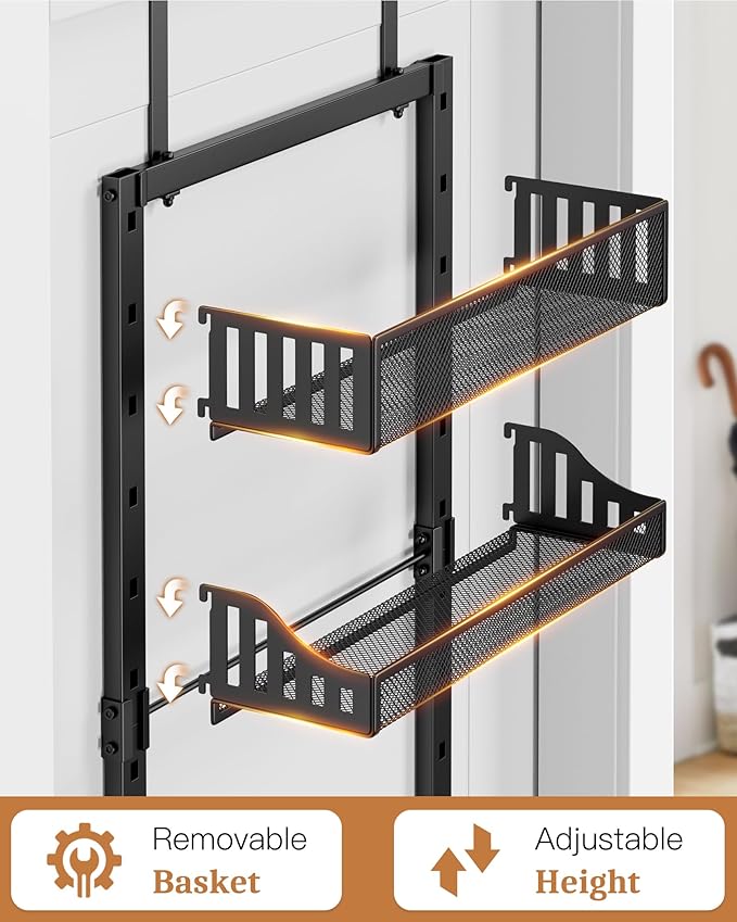 POKIPO 8-Tier Over the Door Pantry Organizer, Large Metal Door Spice Rack with Adjustable Basket, 2 in 1 Wall Mount or Hanging Heavy-Duty Pantry Door Storage Shelf for Kitchen and Bathroom, Black - Image 4