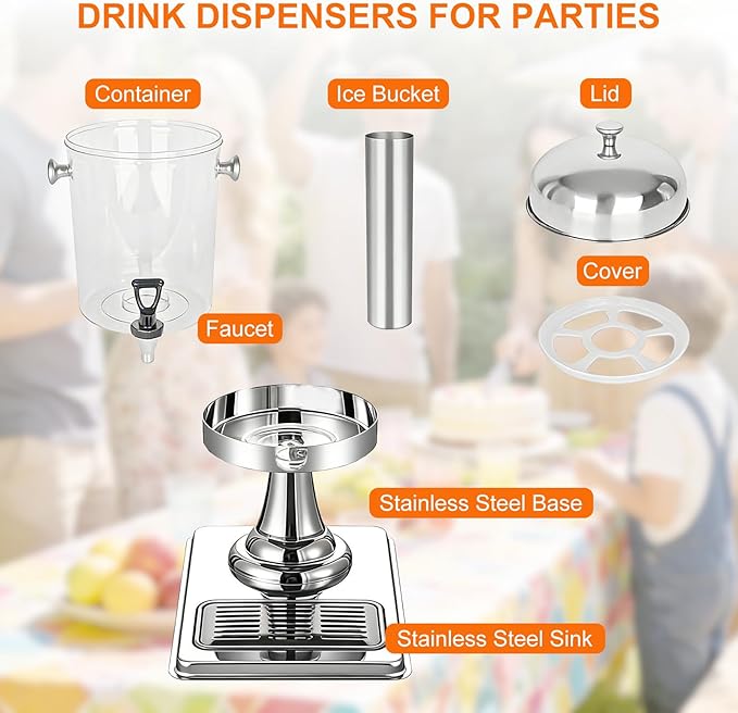 2.2 Gallon Iced Beverage Drink Dispenser, Stainless Steel Water Jar with Stand, Iced Beverage Drink Dispenser for Parties, Commercial Hot Cold Juice, Hot & Cold Drinks - Image 3