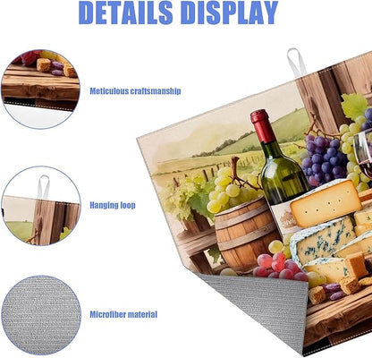 Vintage Red Wine Grape Dish Drying Mat for Kitchen Counter Drying Pad Absorbent Reversible Dish Drainer Rack Mats Draining Pad 18"x24"Inch - Image 3