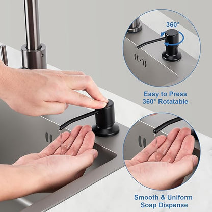 Husfunov Soap Dispenser for Kitchen Sink, Built in Sink Soap Dispenser (Matte Black), Countertop Dish Soap Dispenser Stainless Steel Pump with 47" Extension Tube kit, No Need to Frequent Refills - Image 6