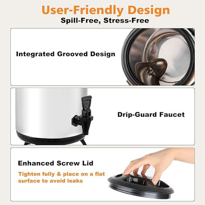 3.2 Gal/12L Non-Electric Insulated Beverage Dispenser, Stainless Steel Thermal Drink Server with Spigot & Temp Display, Hot & Cold Drink Dispenser for Cafes, Restaurants, Parties, Silver